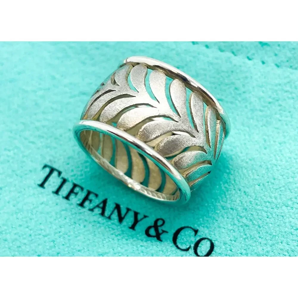 Tiffany & Co. Paloma Picasso Villa Palm Leaf Wide Silver Ring Band Size 4.75